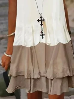 Women's Casual Dress Tank Dress Summer Dress Color Block Ruffle Patchwork Crew Neck Midi Dress Fashion Classic Daily Holiday Sleeveless Regular Fit White Summer Spring S M L XL XXL -HANs Plus Size Style Shop sdhioq1680088964040