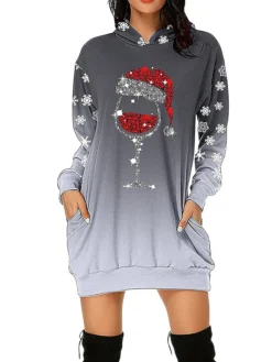 Women's Casual Dress Christmas Dress Hoodie Dress Letter Print Pocket Print Hooded Mini Dress Active Fashion Outdoor Christmas Long Sleeve Loose Fit Light Pink Black Red Fall S M L XL XXL -HANs Plus Size Style Shop sdnjdy1694153248020