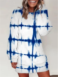 Women's Casual Dress Sweatshirt Dress Winter Dress Tie Dye Print Crew Neck Mini Dress Fashion Streetwear Outdoor Daily Long Sleeve Loose Fit White Yellow Red Fall Winter S M L XL XXL -HANs Plus Size Style Shop sdnwiv1692936773873