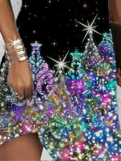 Women‘s Christmas Hoodie Dress Shift Dress Mini Dress Black Long Sleeve Tree Print Winter Fall Spring Hooded Fashion Daily Date 2022 S M L XL XXL 3XL -HANs Plus Size Style Shop seiqaz1668766339041