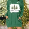 Women's Christmas Dress Hoodie Dress Mini Dress Warm Fashion Outdoor Christmas Holiday Hoodie Pocket Print Christmas Tree Loose Fit Red Green S M L XL XXL