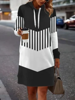 Women's Casual Dress Hoodie Dress Mini Dress Warm Fashion Outdoor Holiday Vacation V Neck Print Graphic Floral Geometric Loose Fit Black Yellow Pink S M L XL XXL -HANs Plus Size Style Shop sfblrk1693535876271