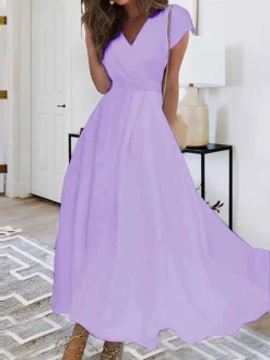 Women's Long Dress Maxi Dress Casual Dress Chiffon Dress Swing Dress Pure Color Casual Mature Outdoor Daily Date Ruched Short Sleeve V Neck Dress Regular Fit White Pink Red Summer Spring M L XL XXL -HANs Plus Size Style Shop sfklzb1684489567562