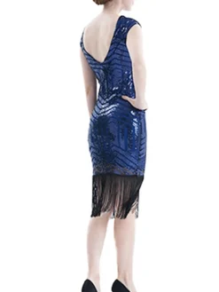 Women's Retro 1920s Fringe Dress Midi Dress Party Halloween Sequins Tassel Fringe Geometric V Neck Short Sleeve Regular Fit Spring Fall 2023 Silver Pink S M L XL -HANs Plus Size Style Shop sgbldn1693212363009