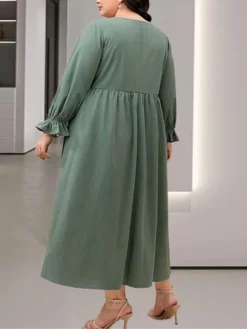 Women's Plus Size Curve Casual Dress Winter Dress Swing Dress Plain Midi Dress Long Sleeve Ruched Pocket Square Neck Fashion Outdoor Green Fall Winter XL XXL 3XL 4XL 5XL -HANs Plus Size Style Shop sgxwsv1695191644827