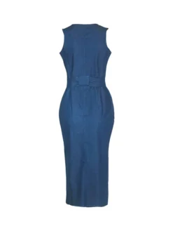 Women's Denim Dress Bodycon Sheath Dress Maxi Long Dress Denim Stylish Casual Daily Vacation Going Out Crew Neck Lace Up Zipper Sleeveless Summer Spring Fall 2023 Slim Blue Pure Color S M L XL -HANs Plus Size Style Shop shnroc1643105763737