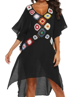 Women's Swimwear Cover Up Beach Dress Normal Swimsuit Splice Floral White Black Navy Blue V Wire Bathing Suits New Vacation Fashion /y / Modern -HANs Plus Size Style Shop sipbmp1652335466269