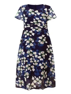 Women‘s Plus Size Curve Casual Dress Swing Dress A Line Dress Floral Long Dress Maxi Dress Short Sleeve Mesh Print Crew Neck Elegant Daily Dark Blue Summer Spring L XL XXL 3XL 4XL -HANs Plus Size Style Shop sixagn1684146498076