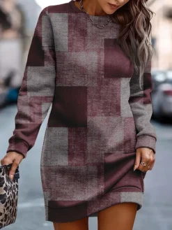 Women's Casual Dress Sweatshirt Dress Mini Dress Warm Fashion Outdoor Holiday Vacation Crew Neck Print Floral Loose Fit Red Blue Green S M L XL XXL -HANs Plus Size Style Shop siyats1695883394064