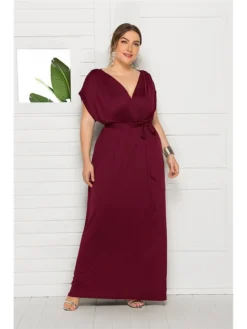 Women's Plus Size Party Dress Solid Color V Neck Short Sleeve Summer Spring Elegant Casual Prom Dress Maxi Long Dress Party Daily Dress -HANs Plus Size Style Shop siyojb1597046644877