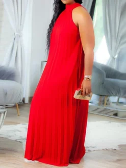 Women's Plus Size Curve Shift Dress Solid Color Halter Neck Ruched Sleeveless Spring Summer Basic Maxi Long Dress Casual Daily Dress -HANs Plus Size Style Shop sjrerx1654676764256