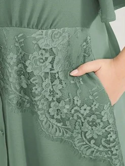 Women's Plus Size Curve Party Dress Cocktail Dress Wedding Guest Dress Midi Dress Green Short Sleeve Pure Color Lace Summer Spring Fall V Neck Fashion Birthday Wedding Guest Vacation XL XXL 3XL 4XL -HANs Plus Size Style Shop sjvepl1692165863794