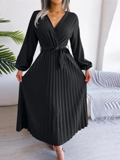 Women's Casual Dress Swing Dress Long Dress Maxi Dress Black Red Royal Blue Long Sleeve Pure Color Lace Up Spring Fall Winter V Neck Fashion 2023 S M L XL -HANs Plus Size Style Shop skhgfi1670581803648