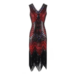 Women's Retro 1920s Fringe Dress Midi Dress Party Halloween Sequins Tassel Fringe Floral V Neck Sleeveless Regular Fit Spring Fall 2023 Black White S M L XL -HANs Plus Size Style Shop skybzc1692610414917
