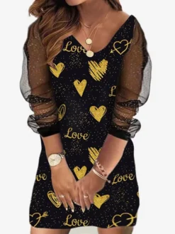 Women‘s Plus Size Curve Holiday Dress Floral V Neck Mesh Long Sleeve Fall Spring Casual Mini Dress Casual Daily DressSheath DressBlack DressPrint -HANs Plus Size Style Shop slfurp1647491219229