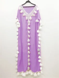 Women's Long Dress Maxi Dress Casual Dress Swing Dress Kaftan Dress Print Fashion Streetwear Outdoor Daily Vacation Tassel Fringe Patchwork Short Sleeve V Neck Dress Loose Fit Black White Light Purple -HANs Plus Size Style Shop smgbxv1676277801075