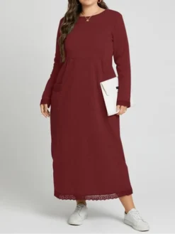 Women's Casual Dress Sweatshirt Dress Winter Dress Long Dress Maxi Dress Ruched Pocket Outdoor Daily Going Out Fashion Streetwear Crew Neck Long Sleeve 2023 Loose Fit Black Wine Purple Color S M L XL -HANs Plus Size Style Shop snbsxg1693813474164