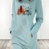 Women‘s Christmas Hoodie Dress Winter Dress Light Blue Grey White Long Sleeve Letter Tree Snowflake Pocket Print Winter Fall Crew Neck Stylish Casual Fall Dress Loose Fit 2022 S M L XL 2XL