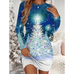 Women's Christmas T Shirt Dress Tee Dress Bodycon Mini Dress Wine White Long Sleeve Snowman Snowflake Print Winter Fall Crew Neck Vacation Casual Fall Dress Loose Fit 2022 S M L XL XXL 3XL 4XL 5XL 6XL -HANs Plus Size Style Shop soktmd1668221208512
