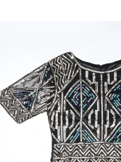 Women's Retro 1920s Fringe Dress Midi Dress Party Halloween Sequins Tassel Fringe Geometric Crewneck Short Sleeve Regular Fit Spring Fall 2023 Red Blue S M L XL -HANs Plus Size Style Shop sovbxy1693206888882