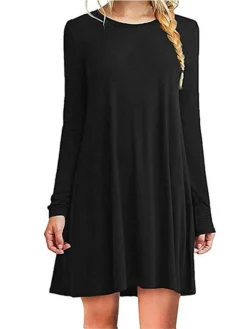 Women's Casual Dress Plain Dress Spring Dress Mini Dress Ruched Daily Date Going Out Active Fashion Crew Neck Long Sleeve 2023 Loose Fit Black White Green Color S M L XL XXL Size -HANs Plus Size Style Shop spceuf1692161536457