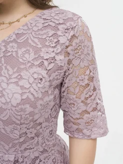 Women‘s Plus Size Curve Party Dress Lace Dress Cocktail Dress Midi Dress Black Pink Wine Half Sleeve Pure Color Lace Summer Spring Fall V Neck Fashion Birthday Wedding Guest Vacation 2023 -HANs Plus Size Style Shop sphpyf1691564489650