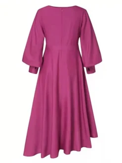 Women‘s Party Dress Work Dress A Line Dress Midi Dress Black Fuchsia Green Long Sleeve Pure Color Ruched Winter Fall Spring Crew Neck Fashion Winter Dress Office Daily 2023 S M L XL XXL 3XL -HANs Plus Size Style Shop sprtst1635849313586