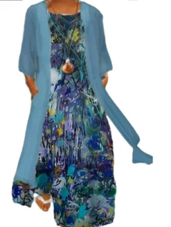 Women‘s Plus Size Curve Two Piece Dress Floral Crew Neck Print Long Sleeve Winter Fall Casual Maxi Long Dress Casual Daily Dress -HANs Plus Size Style Shop sqdvyk1637651362887