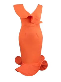 Women's Plus Size Curve Party Dress Bodycon Sheath Dress Plain Midi Dress Sleeveless Ruffle V Neck Fashion Party Orange Spring Fall XL XXL 3XL 4XL -HANs Plus Size Style Shop sqfxlg1694165778392