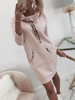 Women's Hoodie Dress Winter Dress A Line Dress Mini Dress White Pink Light Grey Long Sleeve Pure Color Pocket Spring Fall Winter Hooded Stylish Vacation Fall Dress Loose Fit 2023 S M L XL XXL 3XL -HANs Plus Size Style Shop sqsstm1656575602062