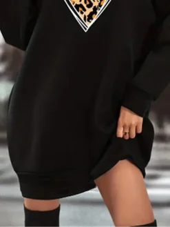 Women's Casual Dress Sweatshirt Dress Winter Dress Leopard Heart Print Crew Neck Mini Dress Fashion Streetwear Outdoor Daily Long Sleeve Loose Fit Black Fall Winter S M L XL XXL -HANs Plus Size Style Shop sqtycv1692931775487