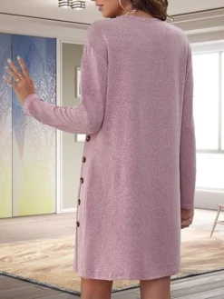 Women's Casual Dress T Shirt Dress Tee Dress Winter Dress Mini Dress Patchwork Button Daily Going Out Weekend Basic Elegant Crew Neck Long Sleeve Black Pink Grey Color S M L XL 2XL Size -HANs Plus Size Style Shop sraqrz1691057843300