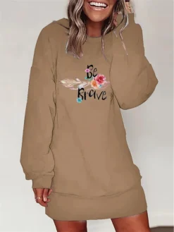 Women's Casual Dress Sweatshirt Dress Winter Dress Leaf Floral Print Crew Neck Mini Dress Fashion Streetwear Outdoor Daily Long Sleeve Loose Fit White Blue Orange Fall Winter S M L XL XXL -HANs Plus Size Style Shop srirwe1692938230589