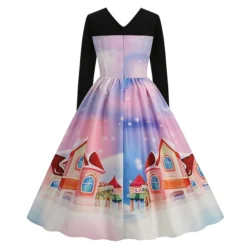 Women's Christmas Swing Dress Vintage DressKnee Length Dress Green Purple Wine Red Long Sleeve Santa Claus Tree Candy Print Fall Winter Crew Neck Vacation Vintage 2022 S M L XL XXL 3XL -HANs Plus Size Style Shop srllzz1665307579582