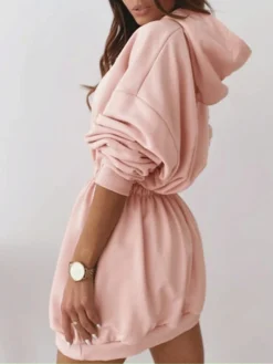 Women's Casual Dress Hoodie Dress Mini Dress Active Daily Outdoor Holiday Vacation Hoodie Pocket Solid Color Regular Fit Black White Pink S M L XL XXL -HANs Plus Size Style Shop srtopj1695027787338