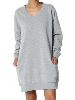Women's Casual Dress Sweatshirt Dress Shift Dress Mini Dress Pocket Outdoor Street Daily Active Fashion V Neck Long Sleeve 2023 Loose Fit Black Wine Dark Grey Color S M L XL XXL Size -HANs Plus Size Style Shop srwzcu1694591874553