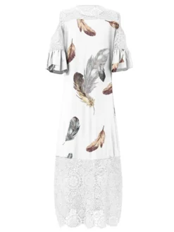 Women‘s Plus Size Curve Holiday Dress Floral Crew Neck Lace Half Sleeve Fall Spring Maxi Long Dress Date Vacation Dress Print -HANs Plus Size Style Shop ssuzvv1654584189212