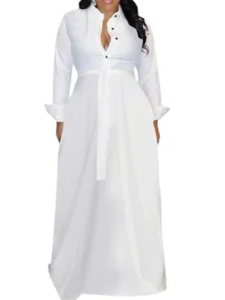 Women's Shirt Dress Swing Dress White Dress Maxi Long Dress Winter Dress Daily Holiday Polyester Stylish Basic Shirt Collar Button Strappy Long Sleeve Summer Spring Fall 2023 Regular Fit White Pink
