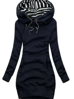 Women's Hoodie Dress Sheath Dress Short Mini Dress Black Yellow Army Green Navy Blue Long Sleeve Pure Color Pocket Fall Winter Hooded Casual Loose 2022 S M L XL XXL 3XL / Casual Dress -HANs Plus Size Style Shop stswan1659677076303