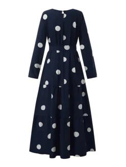 Women's Vintage Dress Kaftan Dress Polka Dot Dress Long Dress Maxi Dress Yellow Wine Navy Blue Long Sleeve Polka Dot Lace Up Spring Fall Winter Crew Neck Muslim Vacation Loose Fit 2023 S M L XL XXL -HANs Plus Size Style Shop svcroc1670928750942