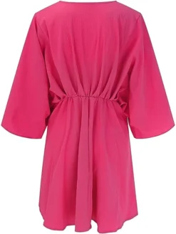 Women's Casual Dress Plain Dress Spring Dress Mini Dress Ruched Daily Date Going Out Fashion Basic V Neck Long Sleeve 2023 Loose Fit Black White Pink Color S M L XL Size -HANs Plus Size Style Shop svhnsj1692161495340