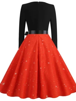 Women's Christmas Casual Dress Swing Dress Midi Dress Green Wine Light Red Fuchsia Red Long Sleeve Santa Claus Elk Bow Print Winter Fall V Neck Vacation Vintage 2022 S M L XL XXL 3XL -HANs Plus Size Style Shop svimsl1666761910045