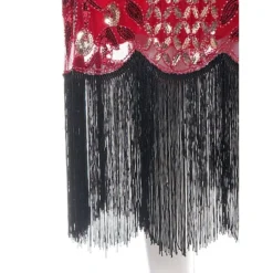 Women's Retro 1920s Fringe Dress Midi Dress Party Halloween Sequins Tassel Fringe Floral V Neck Short Sleeve Regular Fit Spring Fall 2023 Silver Red S M L XL -HANs Plus Size Style Shop swdcjh1692856714202