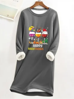 Women's Christmas Dress Sweatshirt Dress Mini Dress Warm Fashion Outdoor Christmas Vacation Crew Neck Print Letter Christmas Hat Loose Fit Gray S M L XL XXL