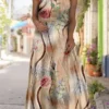 Women‘s Plus Size Curve Casual Dress Strap Dress Floral Coconut Tree Long Dress Maxi Dress Sleeveless Print Strap Fashion Outdoor Navy Blue Blue Summer Spring L XL XXL 3XL 4XL