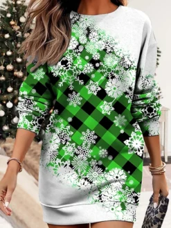 Women's Christmas Casual Dress Sweatshirt Dress Mini Dress Warm Fashion Outdoor Vacation Crew Neck Print Geometric Print Loose Fit Red Blue Purple S M L XL XXL -HANs Plus Size Style Shop szglgv1695371448968