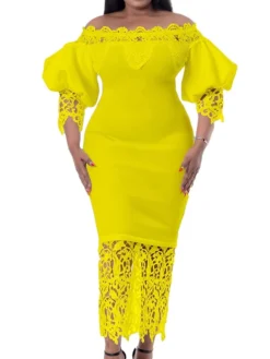 Women‘s Plus Size Curve Flattering Dresses Elegant Apple Shaped Dress Wedding Guest Off Shoulder Lace Party Dress Solid Color Half Sleeve Fall Spring Dress Prom Dress Maxi Dress Party Dress -HANs Plus Size Style Shop szllin1651548868716