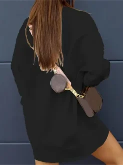 Women's Casual Dress Sweatshirt Dress Winter Dress Mini Dress Patchwork Outdoor Street Daily Active Fashion Crew Neck Long Sleeve 2023 Loose Fit Black White Green Color S M L XL XXL Size -HANs Plus Size Style Shop szwduw1693539416286