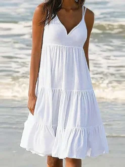 Women's Casual Dress Slip Dress Loose Dress Plain Ruched Ruffle Strap Midi Dress Active Fashion Outdoor Daily Sleeveless Loose Fit Black White Yellow Spring Summer S M L XL XXL