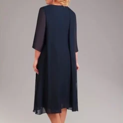 Women‘s Plus Size Curve Sequin Dress Solid Color Crew Neck Sequins 3/4 Length Sleeve Fall Spring Elegant Sequins Midi Dress Formal Party Dress -HANs Plus Size Style Shop tapbiq1647412935409